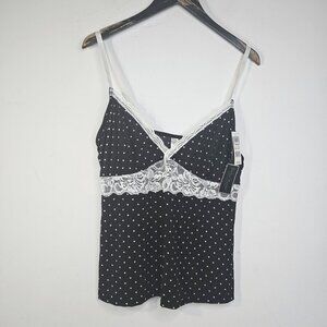 NWT Delta Burke Black White Polkadot Lace V Neck Cami Strappy Tank Top
